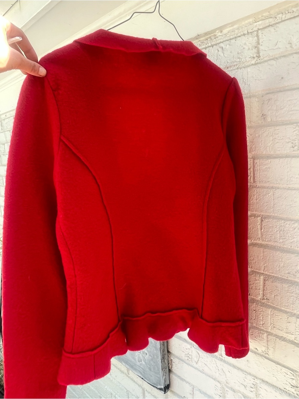 Ruby Rd Red 100% Wool Ruffle Cardigan Jacket M - Picture 4 of 7